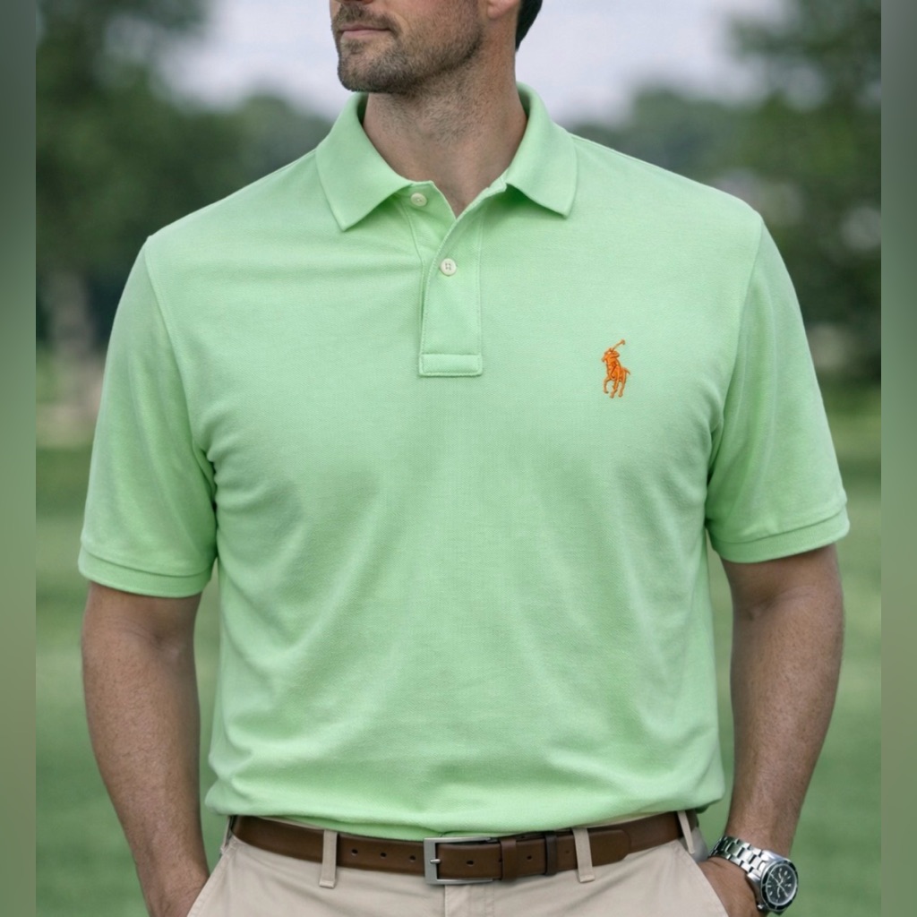 Polo Ralph Lauren Mint Green W/Orange Rider Polo Classic Fit Men's Size Medium